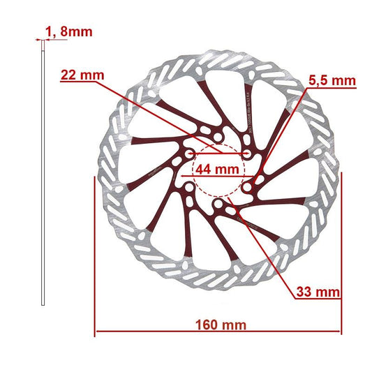 Disco de freno G3 160mm 6H rojo