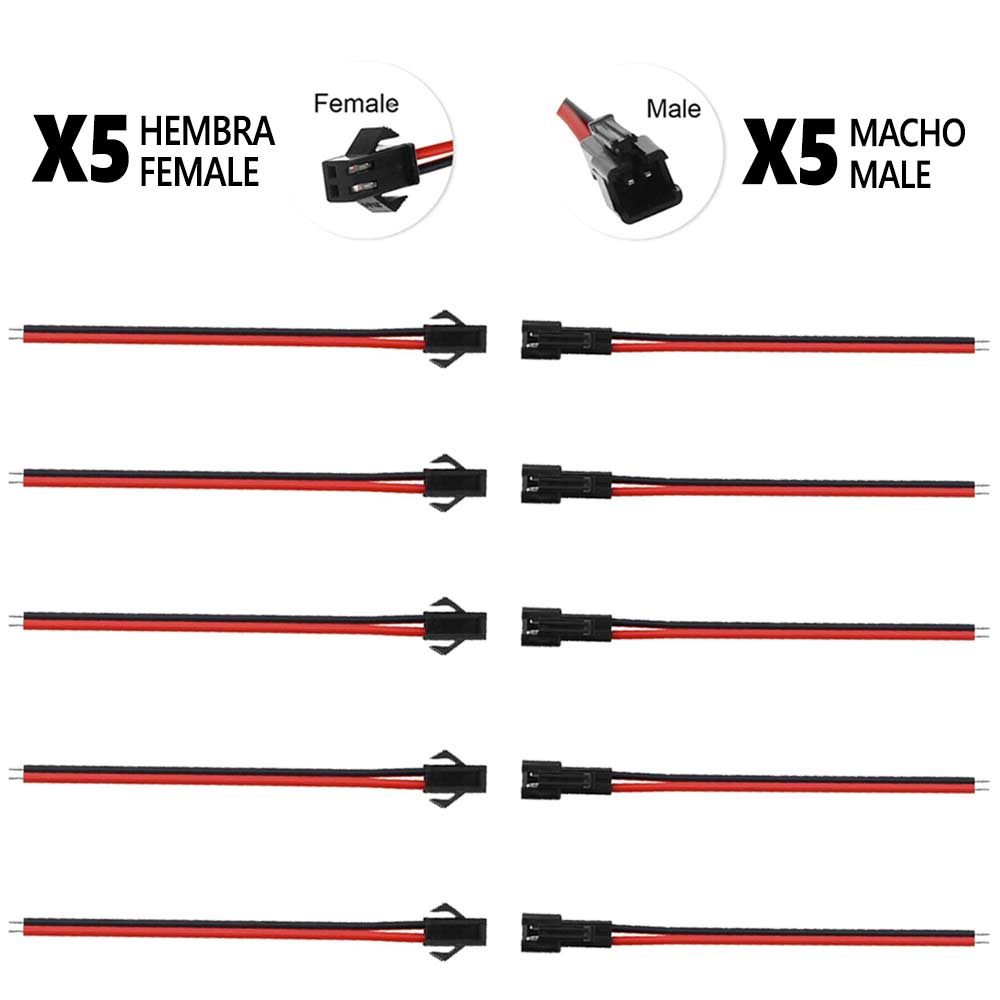 Conector SM 2 pines con cable 22 AWG - 5M/5H (pack 10 unidades)