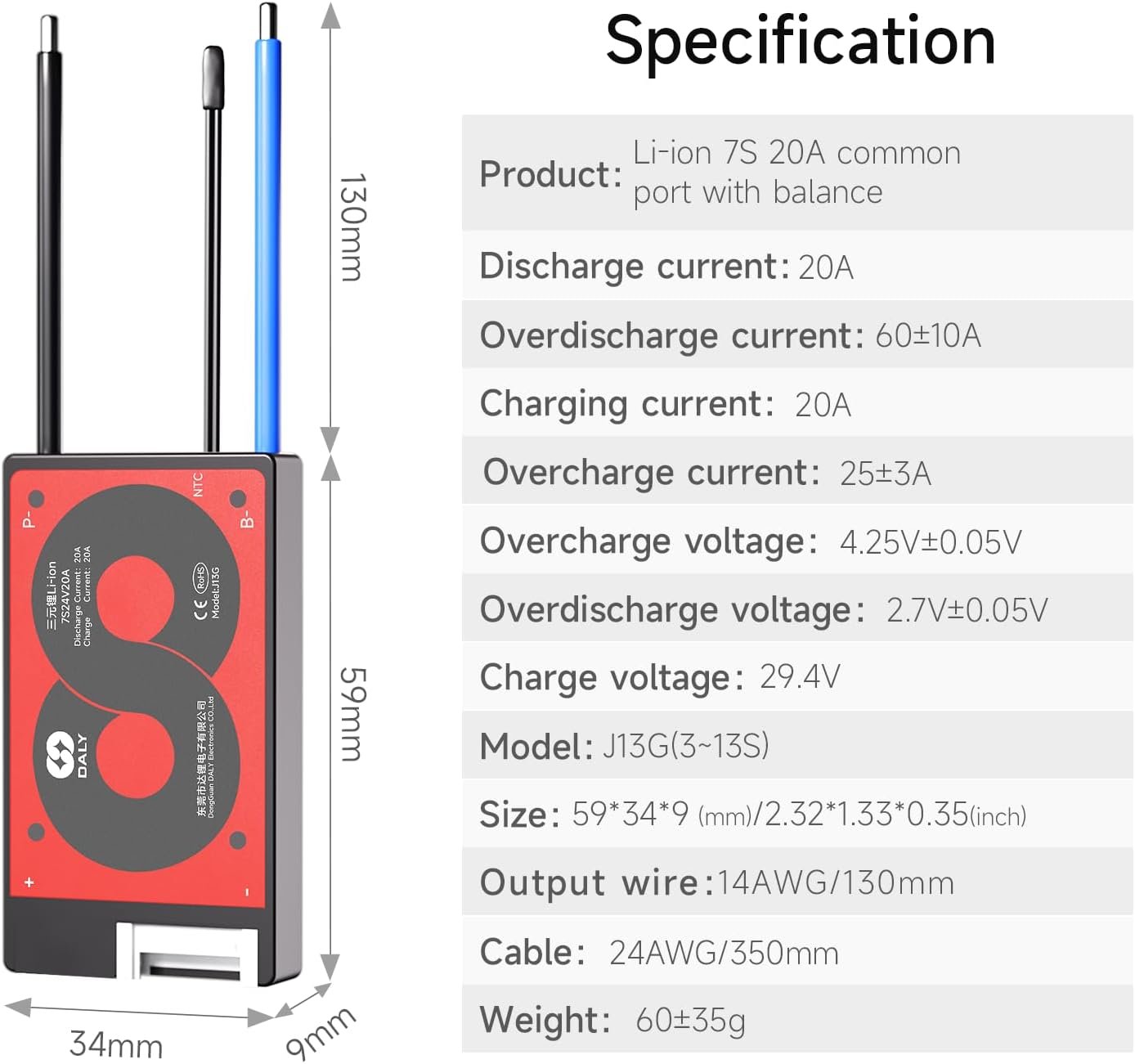 BMS 7S 24V 20A DALY - Nueva generación
