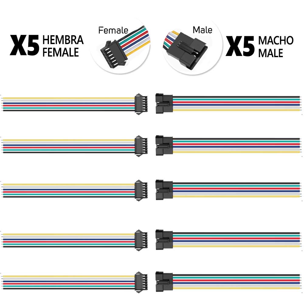 Conector SM 6 pines con cable 22 AWG - 5M/5H (pack 10 unidades)