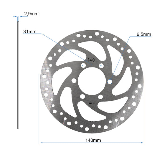 Disco de freno R6,2 140mm 6H plata - 48mm con grosor 2,9mm