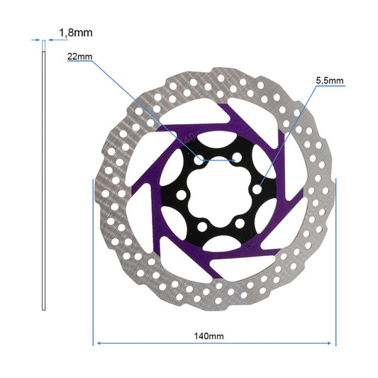 Disco de freno V2 6H 140mm Violeta