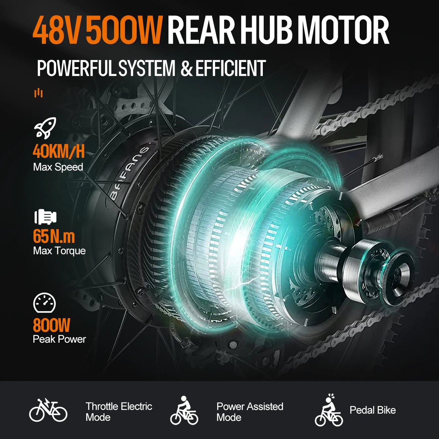Kit conversión de bicicleta eléctrica motor trasero 500W 48V - 26 pulgadas (Display: EKD01)