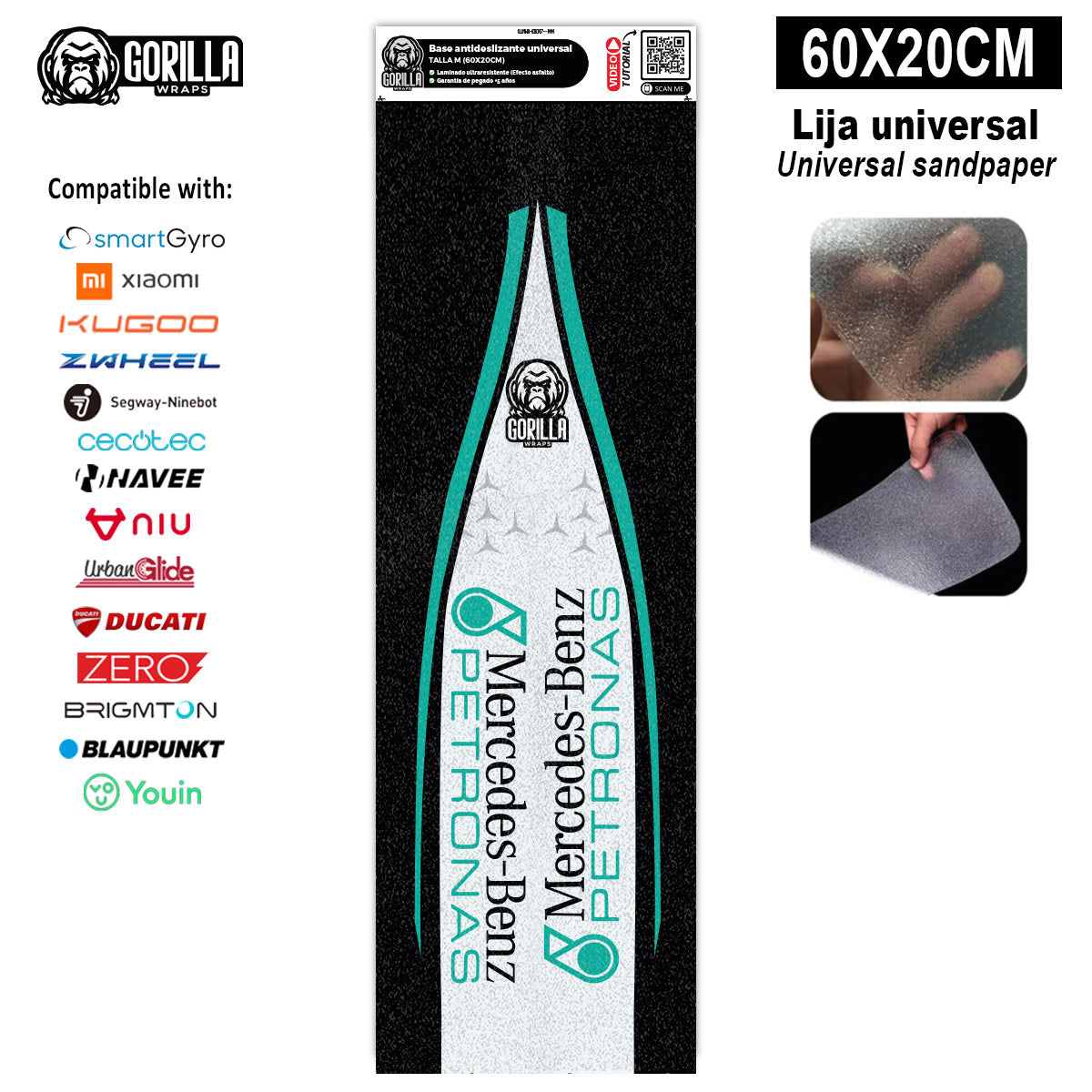 Base antideslizante universal Mercedes Petronas - Talla M - 60x20cm (Xiaomi, Smartgyro, Kukirin, Ninebot, Niu, Kaboo, Teverun)