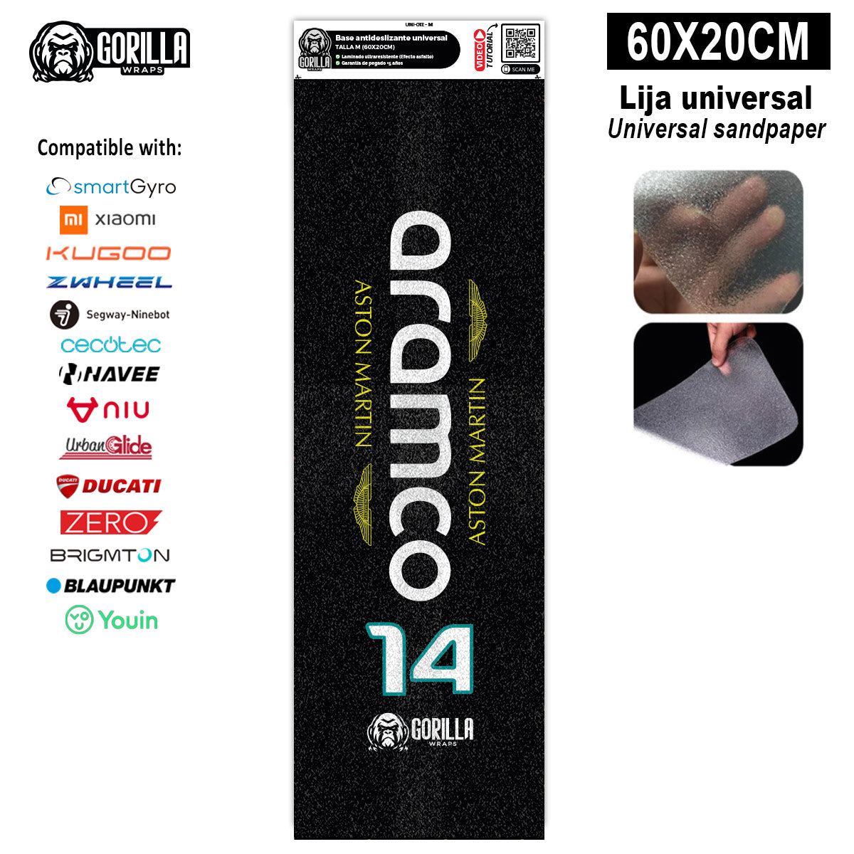 Base antideslizante universal Aston Martin&Aramco - Talla M - 60x20cm (Xiaomi, Smartgyro, Kukirin, Ninebot, Niu, Kaboo, Teverun)