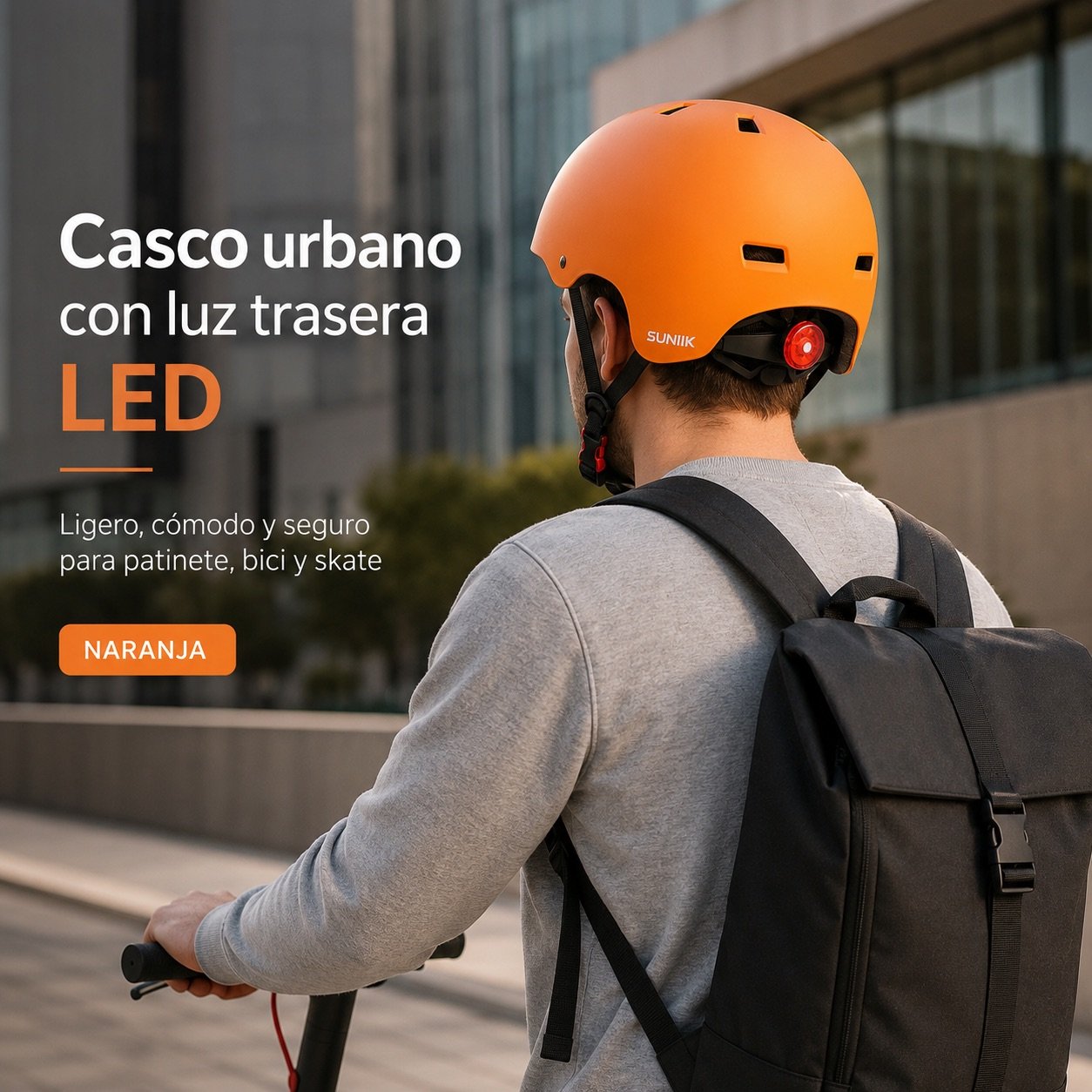 Casco Urbana Regulable Con Luz Trasero Talla L Color Orange