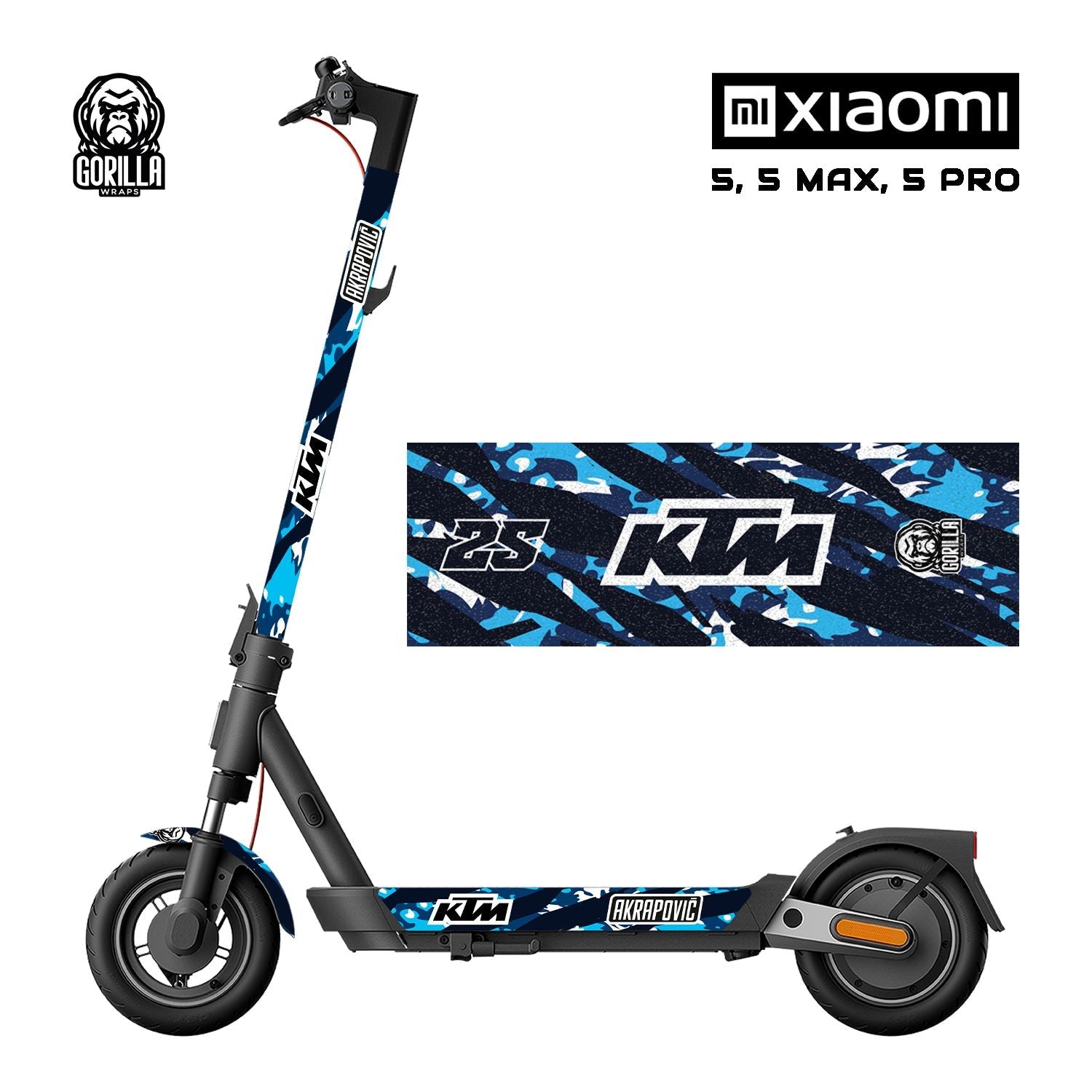 Vinilo patinete eléctrico de color azul y negro para patinete Xiaomi 5, 5 MAX Y 5 PRO