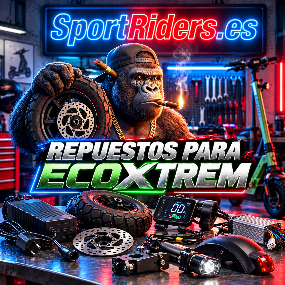 Repuestos para EcoXtrem en SportRiders.es: portada de la colección de recambios y accesorios para patinetes eléctricos EcoXtrem.