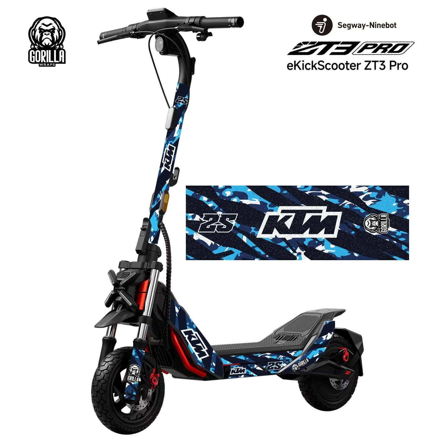 Vinilo para patinete Segway ZT3 Pro en color azul negro y blanco