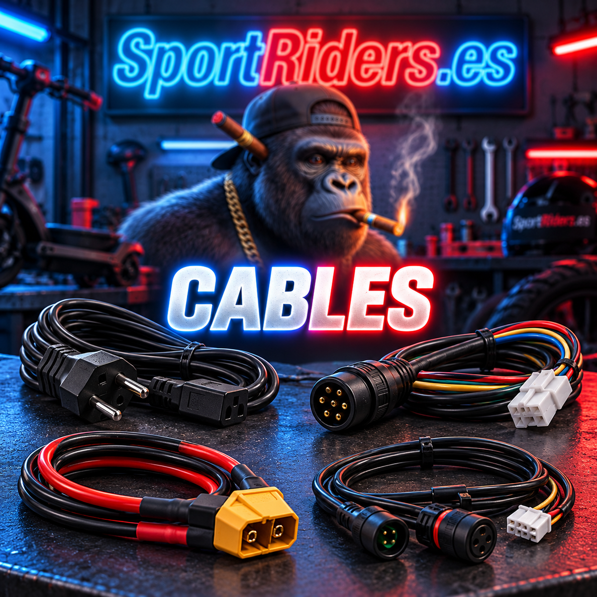 Cables y conectores de patinetes eléctricos, portada de la colección SportRiders.es