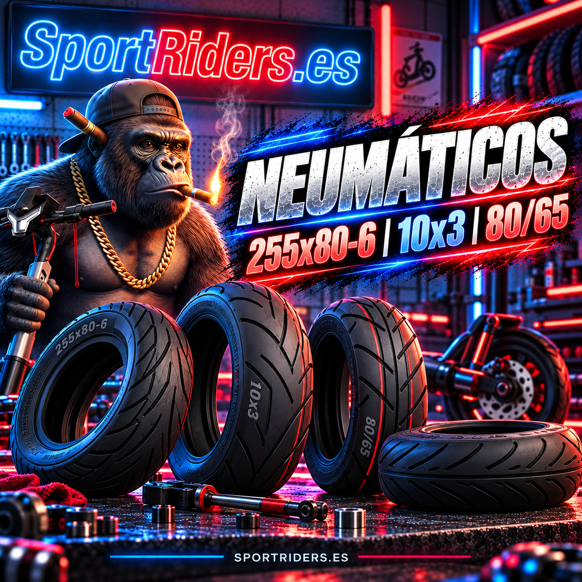 Neumáticos 255x80-6, 10x3 y 80/65 para patinetes eléctricos | SportRiders.es