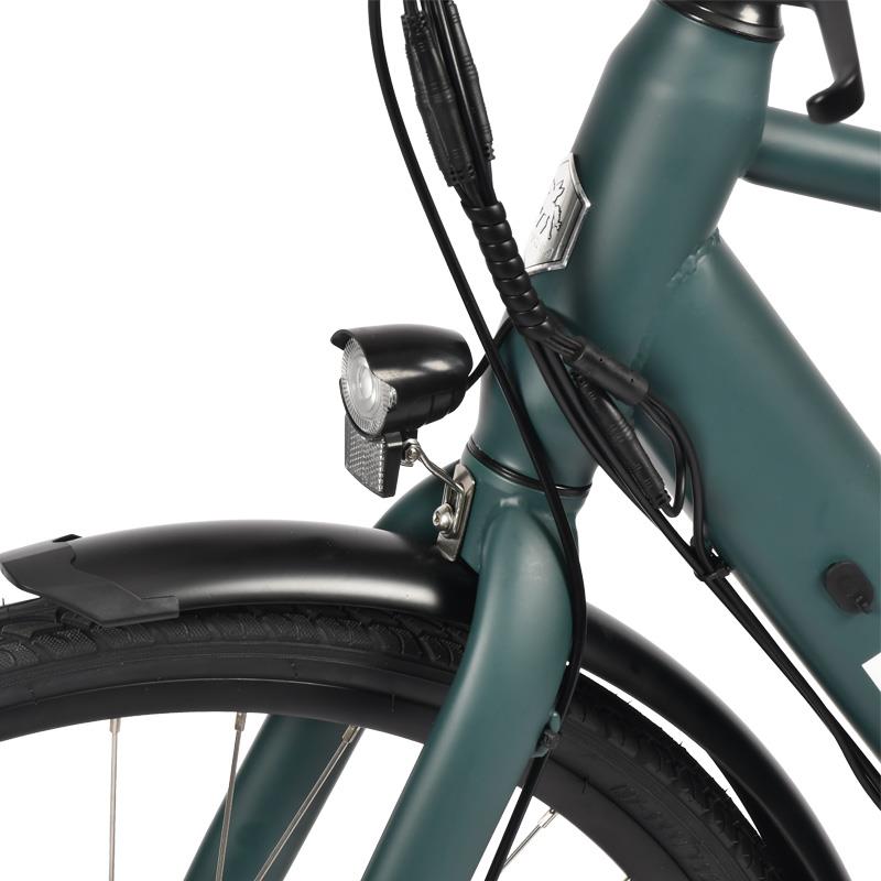 Bicicleta eléctrica de carretera Atria azul claro 700c con marco de acero y frenos de disco
