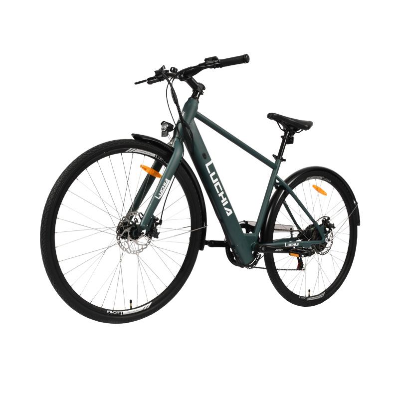 Bicicleta eléctrica de carretera Atria verde 700c con marco de acero y frenos de disco