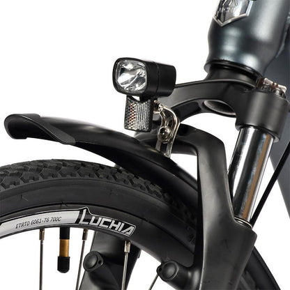 Bicicleta eléctrica urbana Antares azul 700C con marco de aluminio y frenos de disco