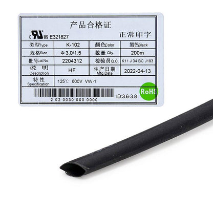 Termorretráctil negro para cable - 3mm x 200M