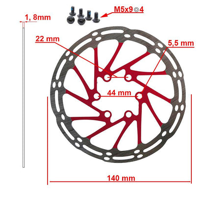 Disco de freno EWD002 140mm 6H rojo