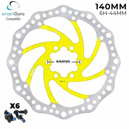 Disco de freno 140mm amarillo (Smartgyro / Kugoo y similares) - Dentado (6H -44MM)