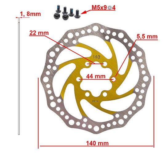 Disco de freno R6.1 140mm 6H amarillo