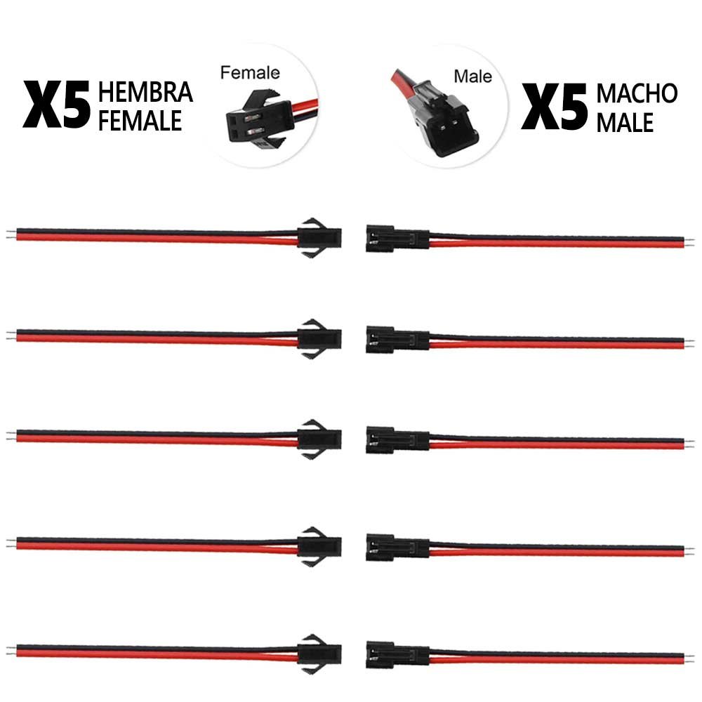 Conector SM 2 pines con cable 22 AWG - 5M/5H (pack 10 unidades) Pack 10 uds