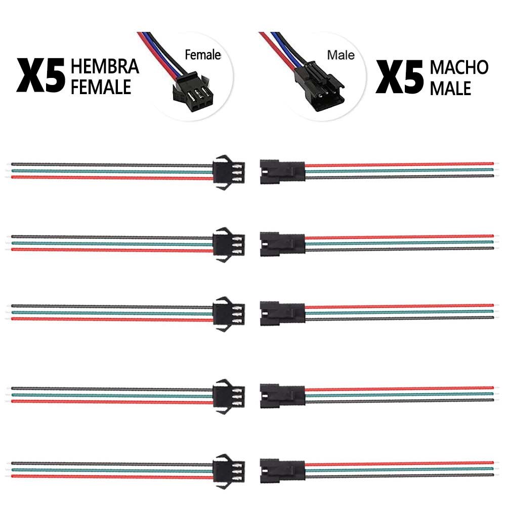 Conector SM 3 pines con cable 22 AWG - 5M/5H (pack 10 unidades) Pack 10 uds