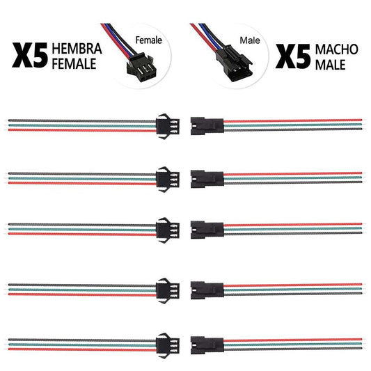 Conector SM 3 pines con cable 22 AWG - 5M/5H (pack 10 unidades) Pack 10 uds