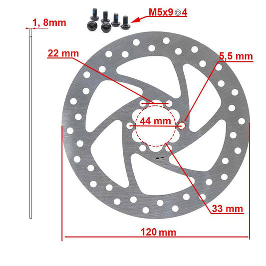 Disco de freno 120mm 6H plata para Cecotec Outsider/Bongo serie A