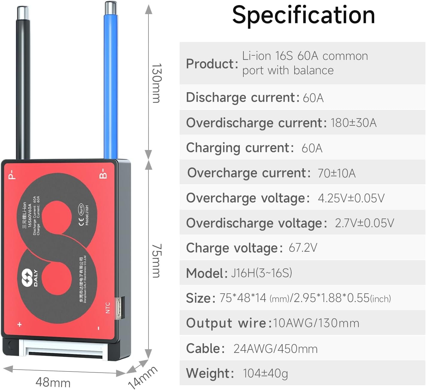 BMS 16S 60V 60A DALY - Nueva generación