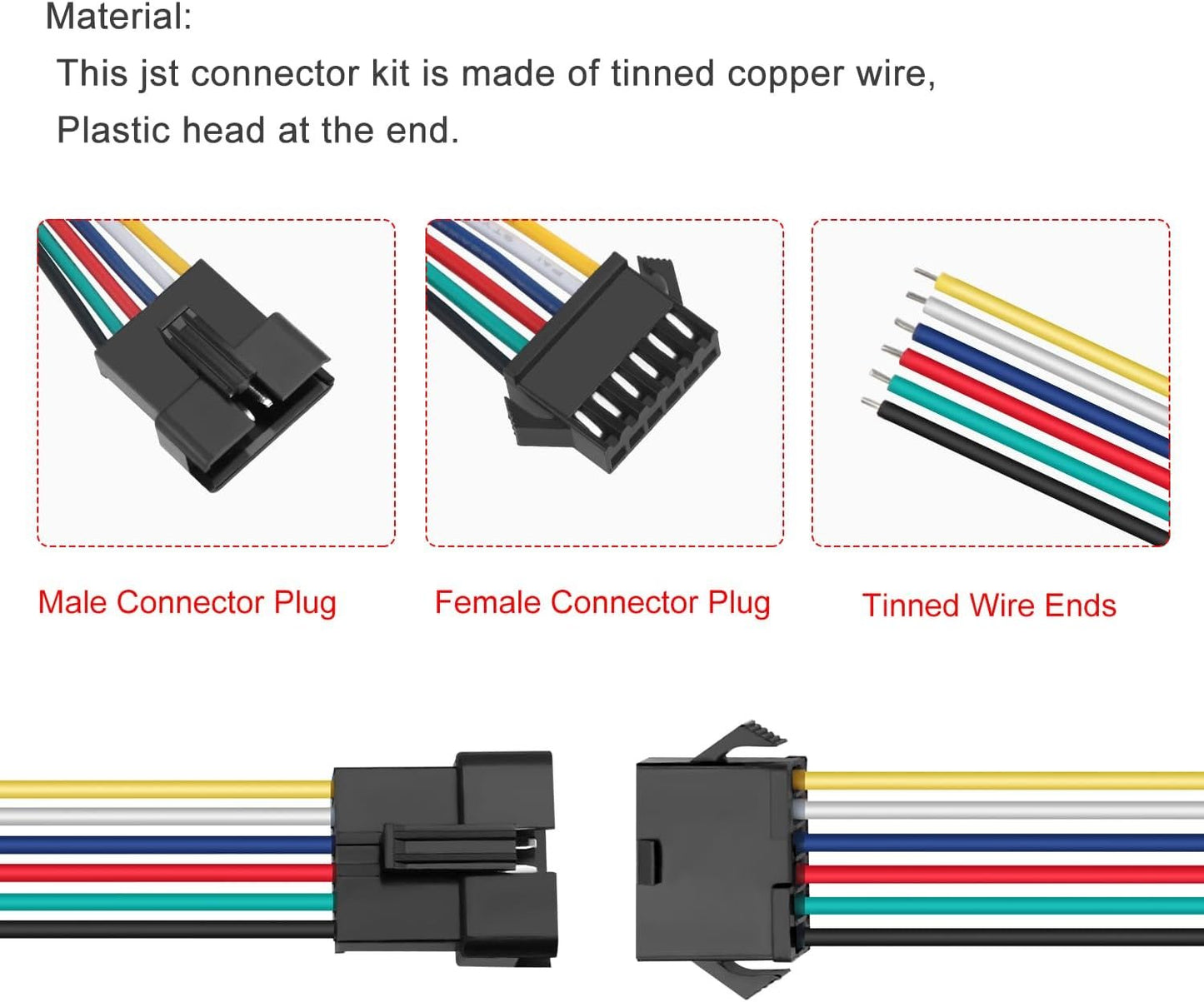 Conector SM 6 pines con cable 22 AWG - 5M/5H (pack 10 unidades) Pack 10 uds