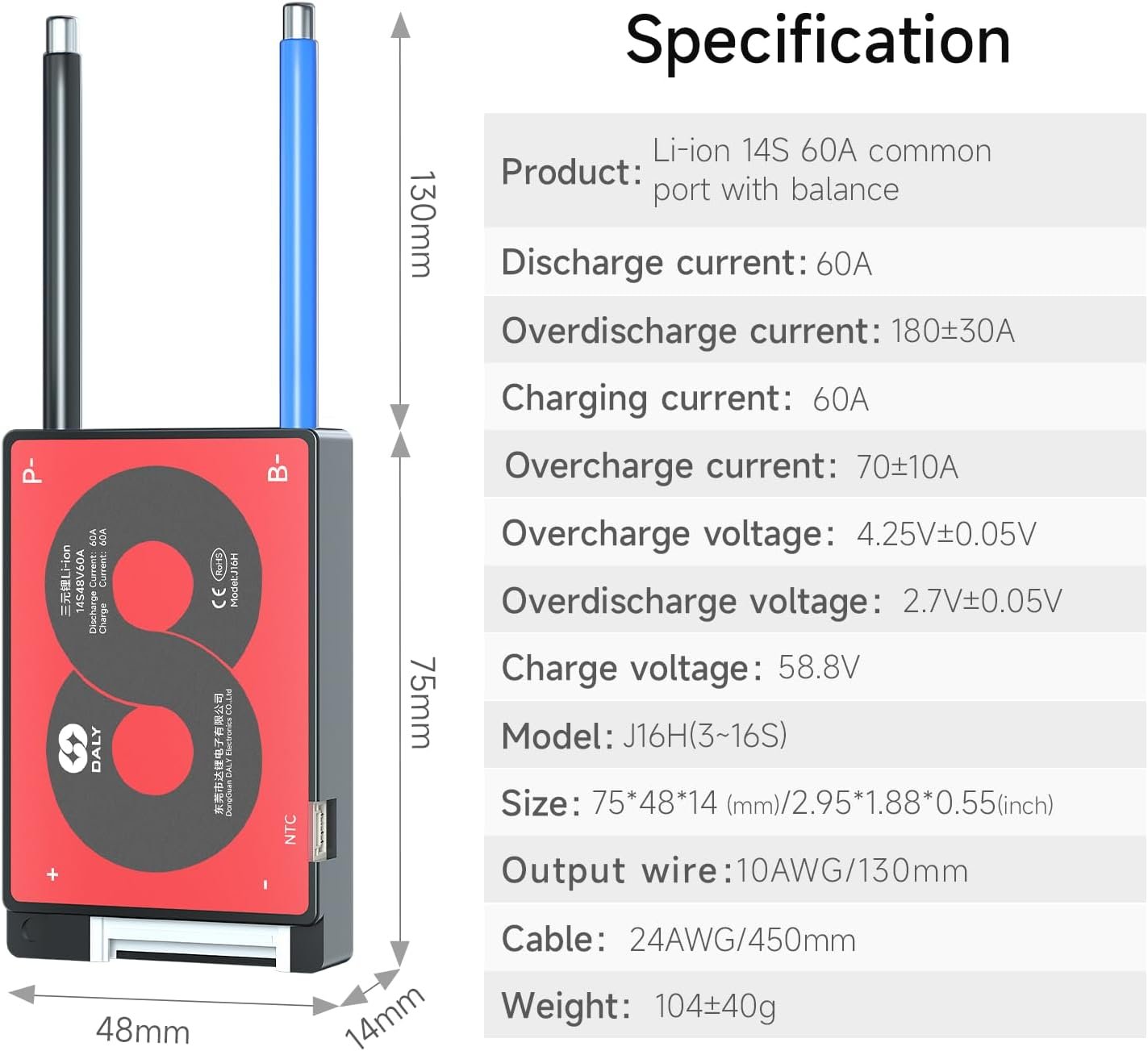 BMS 14S 52V 60A DALY - Nueva generación