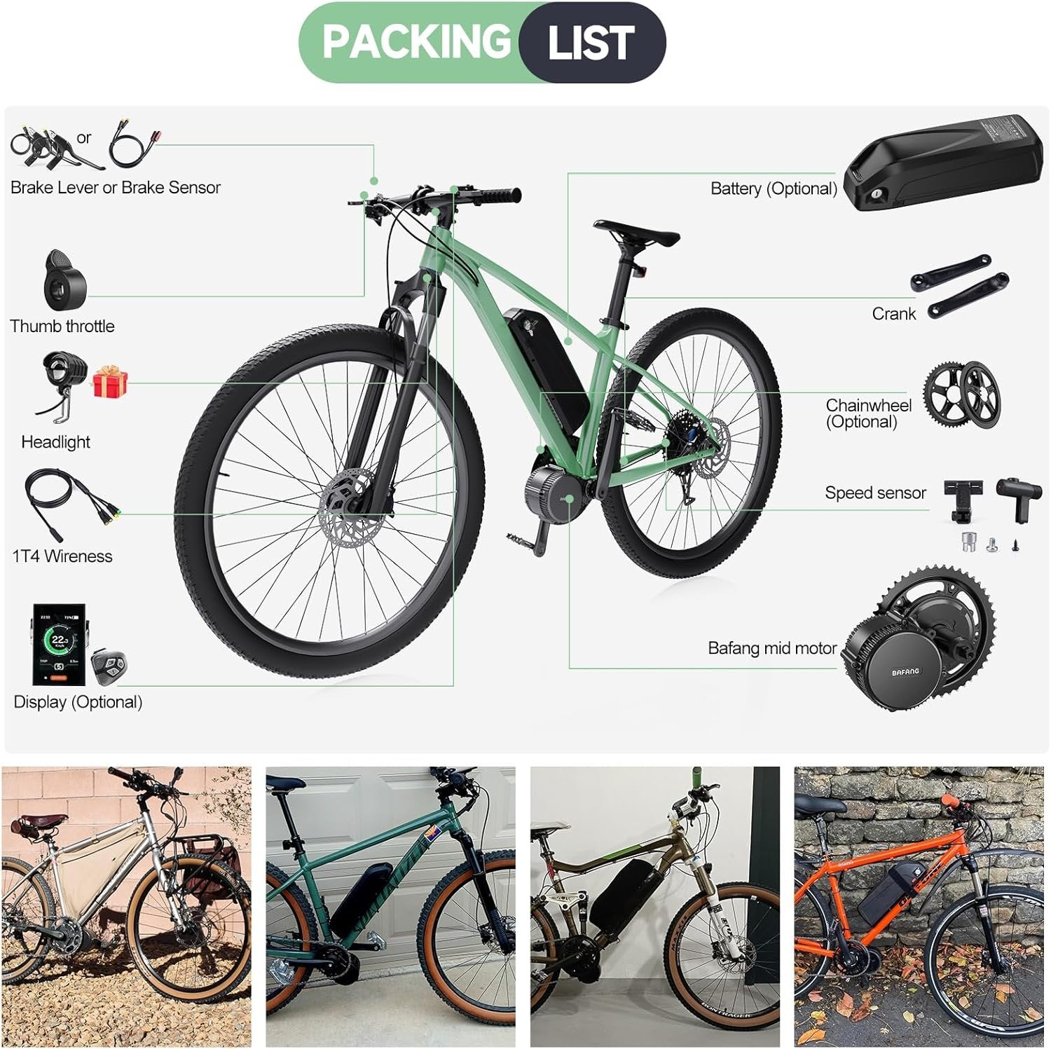 Kit conversión de bicicleta eléctrica de accionamiento medio 750W 48V - 100MM (Display: EKD01)