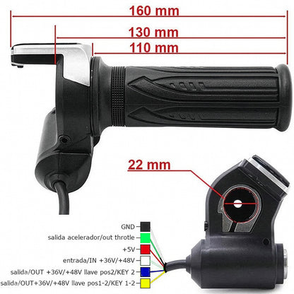 Acelerador de puño con indicador de batería (48V) y llave - Conector SM