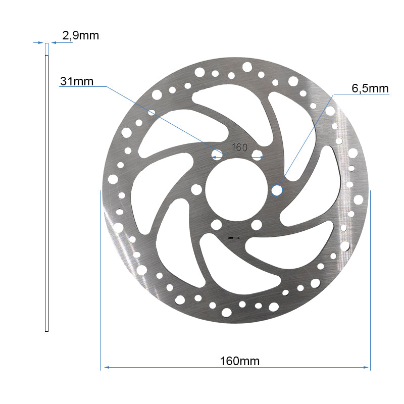 Disco de freno R6 160mm 6H plata - 48mm con grosor 2,9mm