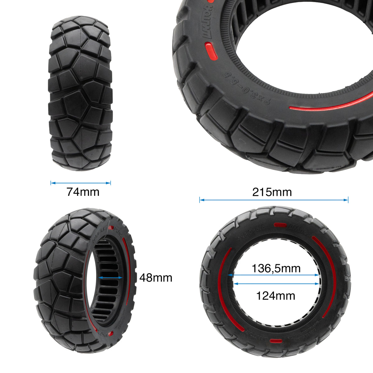 Rueda maciza 9x3-5,5 línea roja-negra [Amitor]