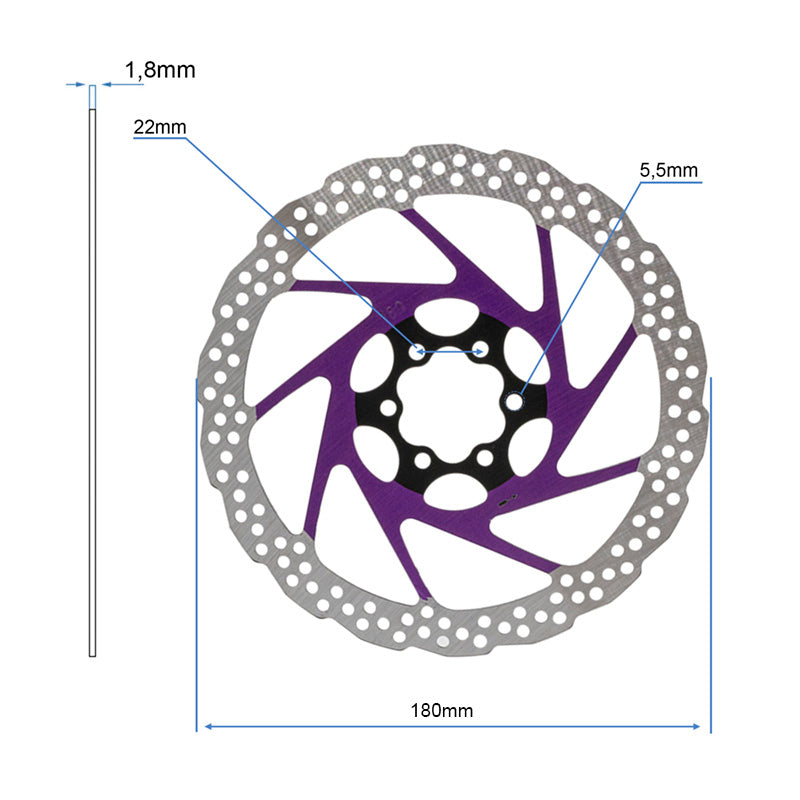 Disco de freno V2 6H 180mm Violeta
