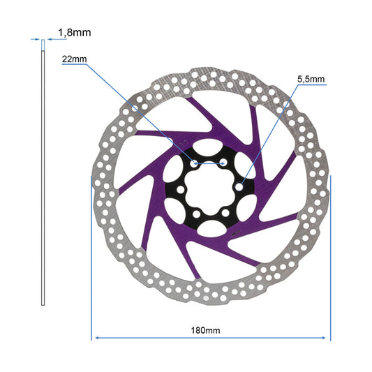 Disco de freno V2 6H 180mm Violeta