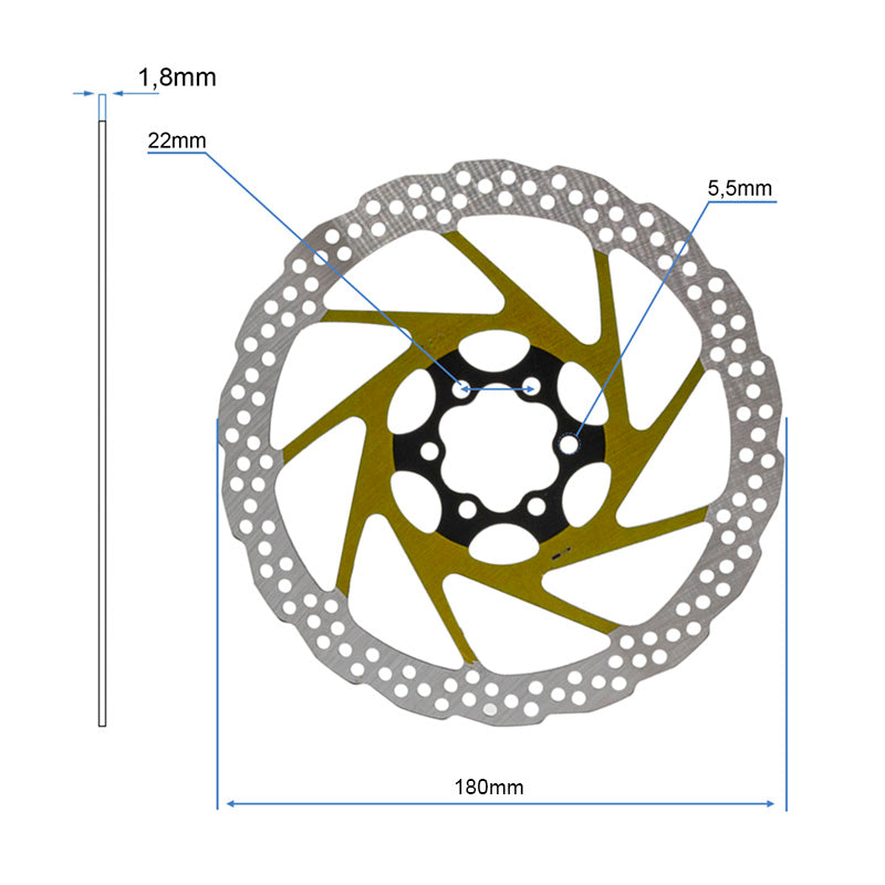 Disco de freno V2 6H 180mm amarillo