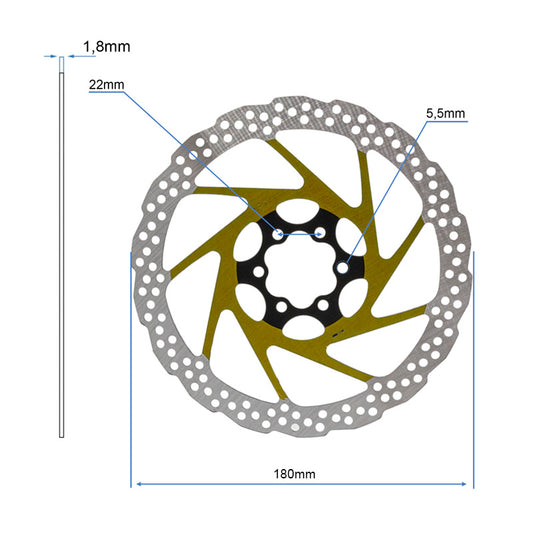 Disco de freno V2 6H 180mm amarillo