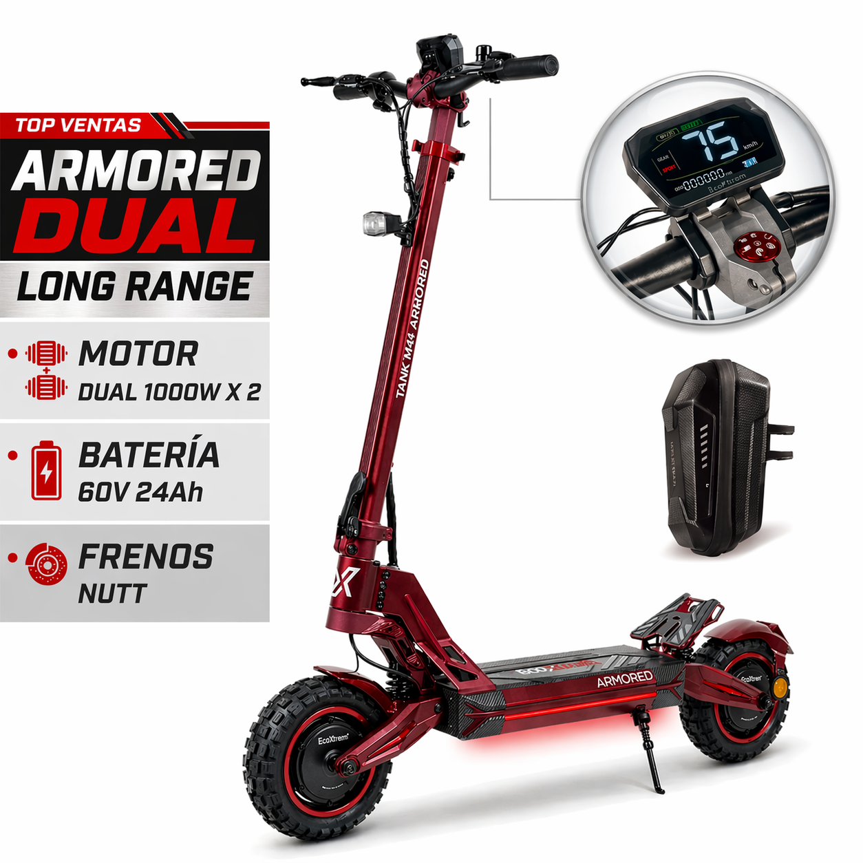 Ecoxtrem Armored Dual Long Range - DGT Homologado 2026 (Rojo) Tubeless