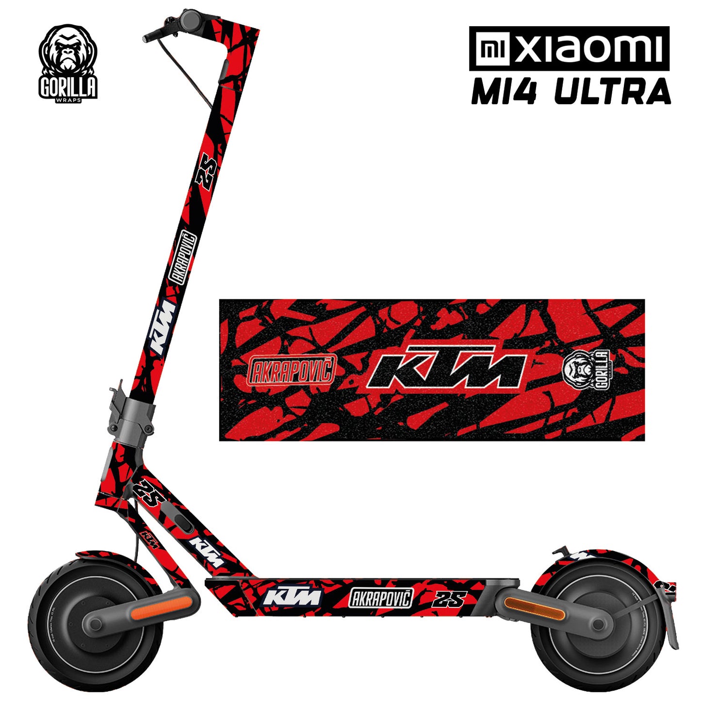 Vinilo para patinete Xiaomi MI4 ULTRA KTM Red con base antideslizante