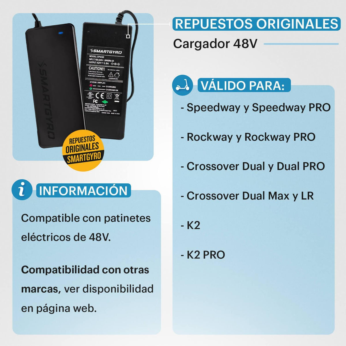 SMARTGYRO CARGADOR 4800 PARA PATINES DE 48V - PP27-069 - SportRiders - imagen 5