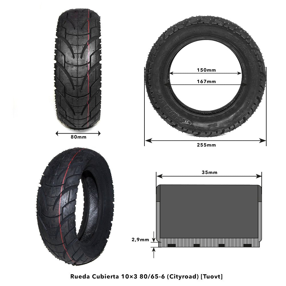 Rueda Cubierta 10x3 80/65-6 (Cityroad)