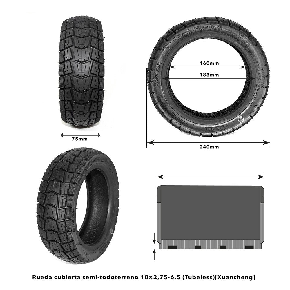Rueda cubierta semi-todoterreno 10x2,75-6,5 Tubeless