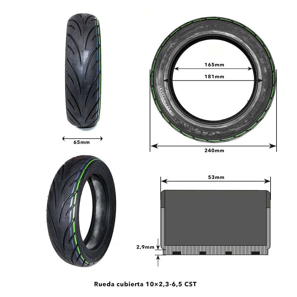 Rueda cubierta 10x2,3-6,5 Tubeless