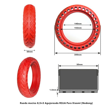 Rueda maciza 8,5x2 Agujereada ROJA Para Xiaomi
