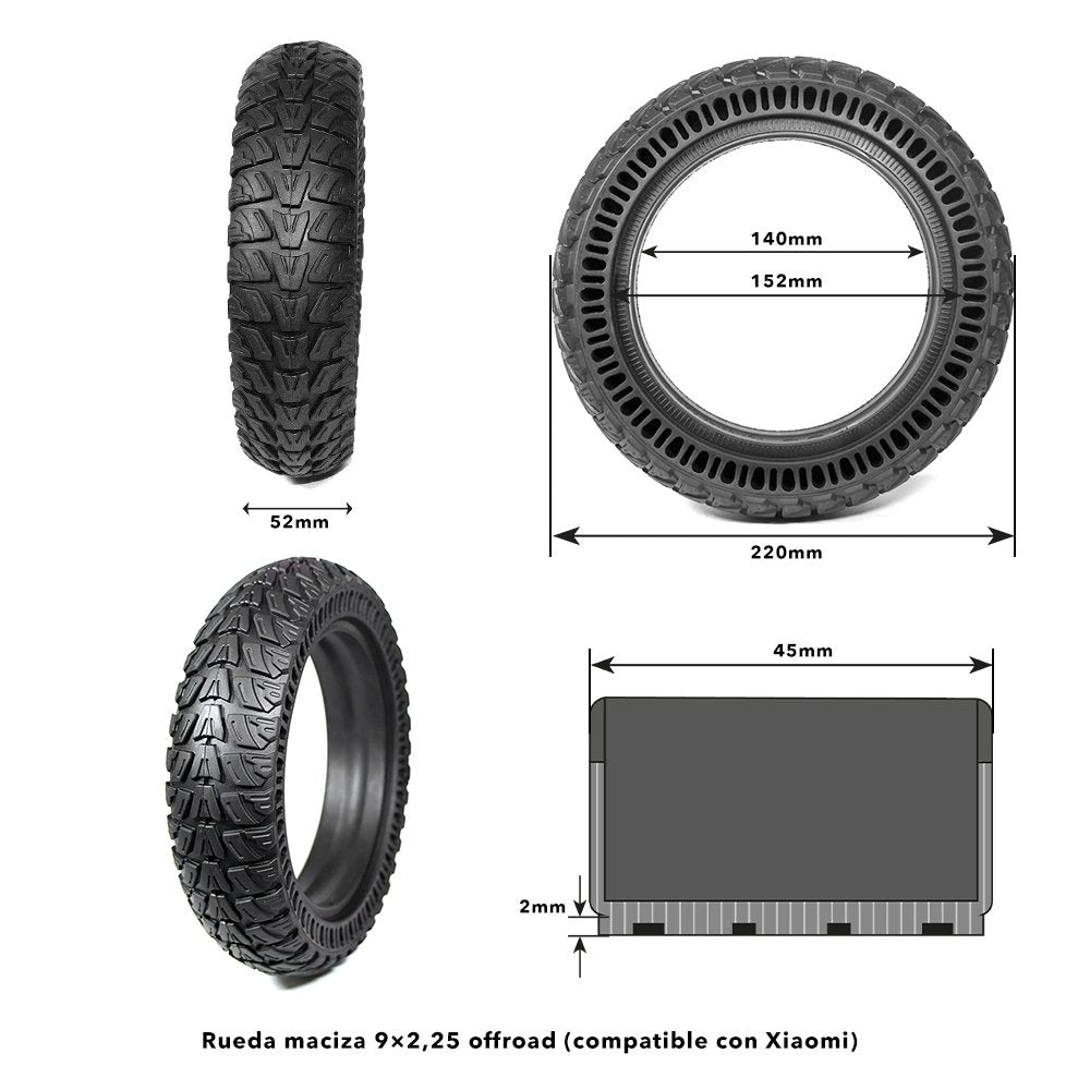 Rueda maciza 9x2,25 offroad (compatible con Xiaomi)