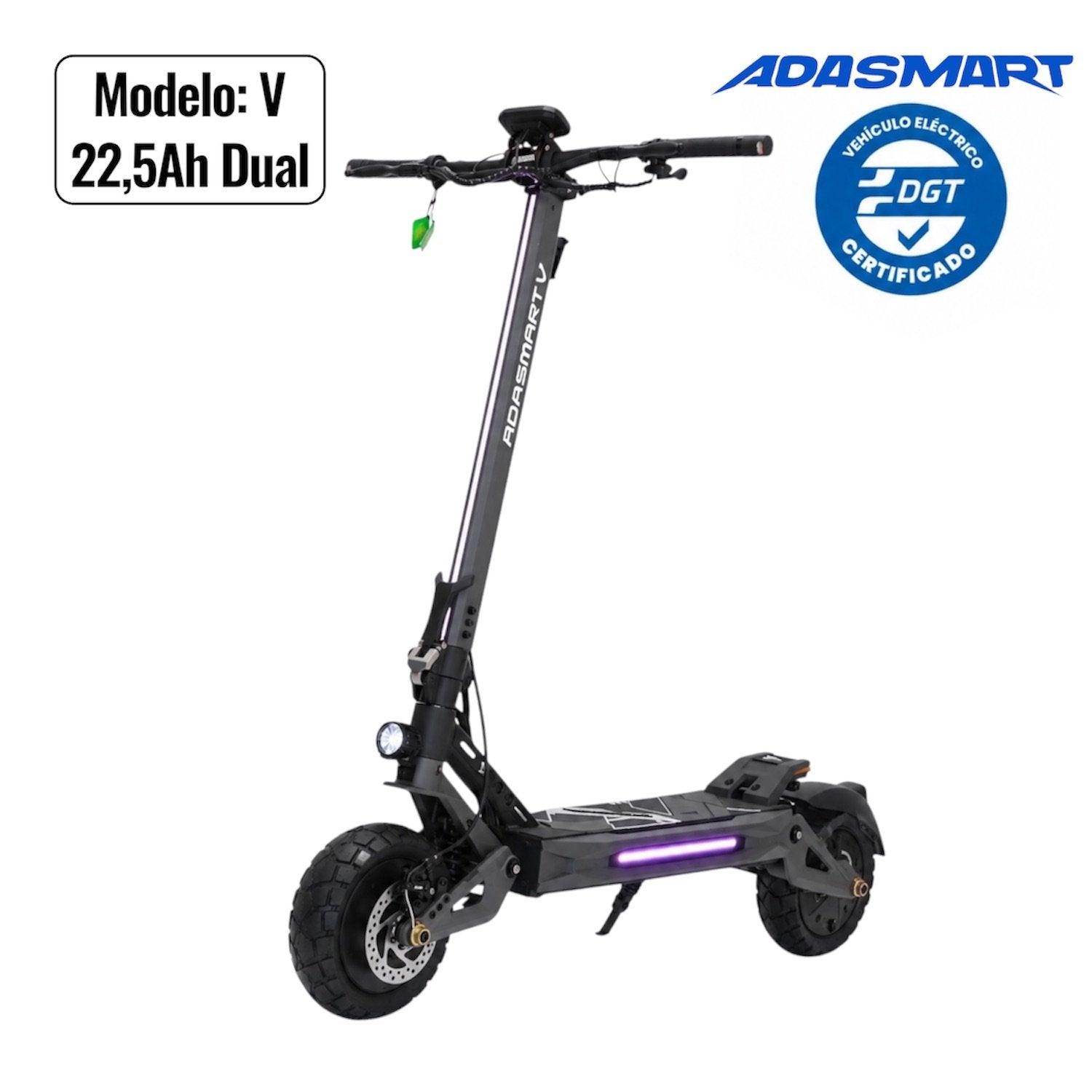Adasmart V 22,5Ah Patinete Eléctrico 48V 22,5Ah Doble Motor Homologado DGT 500W