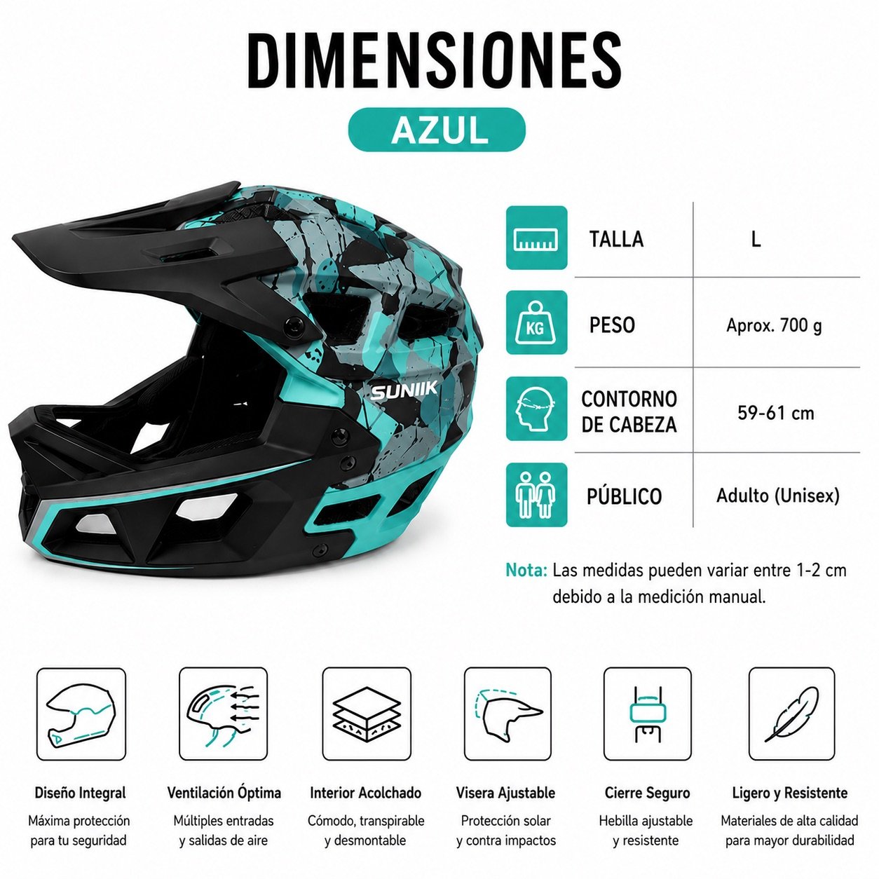 Casco Integral Talla L Color Azul Gris