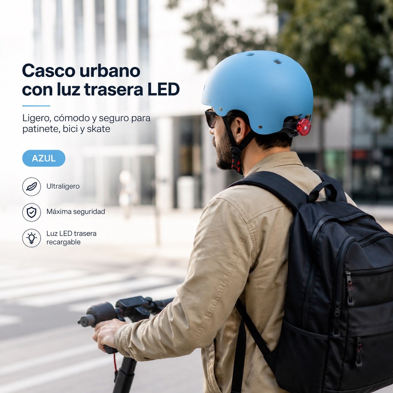 Casco Urbano Regulable Con Luz Trasero Talla L Color Azul