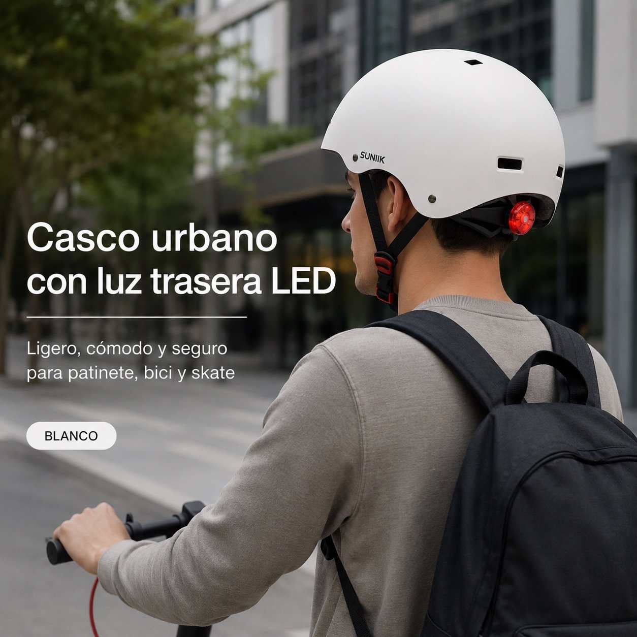 Casco Urbano Regulable Con Luz Trasero Talla L Color Blanco