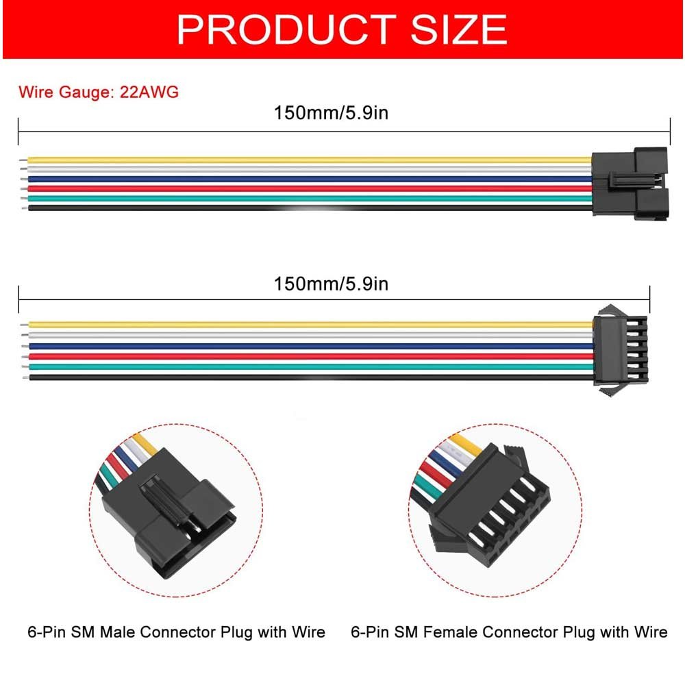 Conector SM 6 pines con cable 22 AWG - 5M/5H (pack 10 unidades) Pack 10 uds